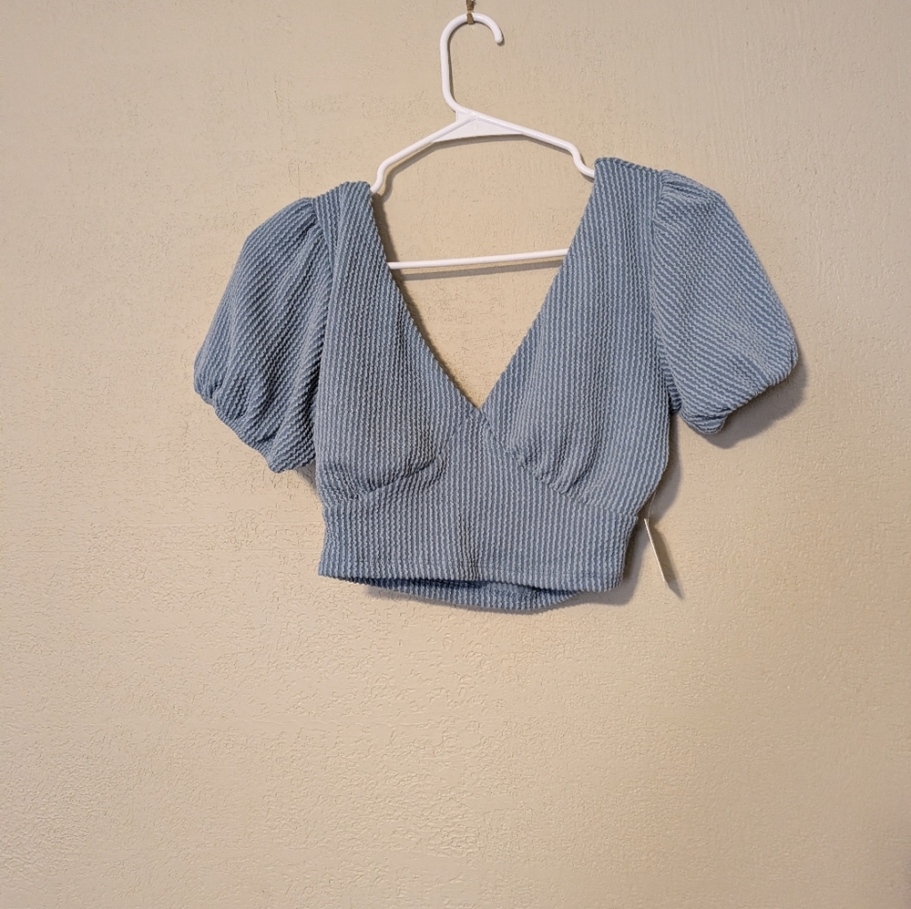 Altar'd State Sky Blue Puff Sleeve Crop Top
